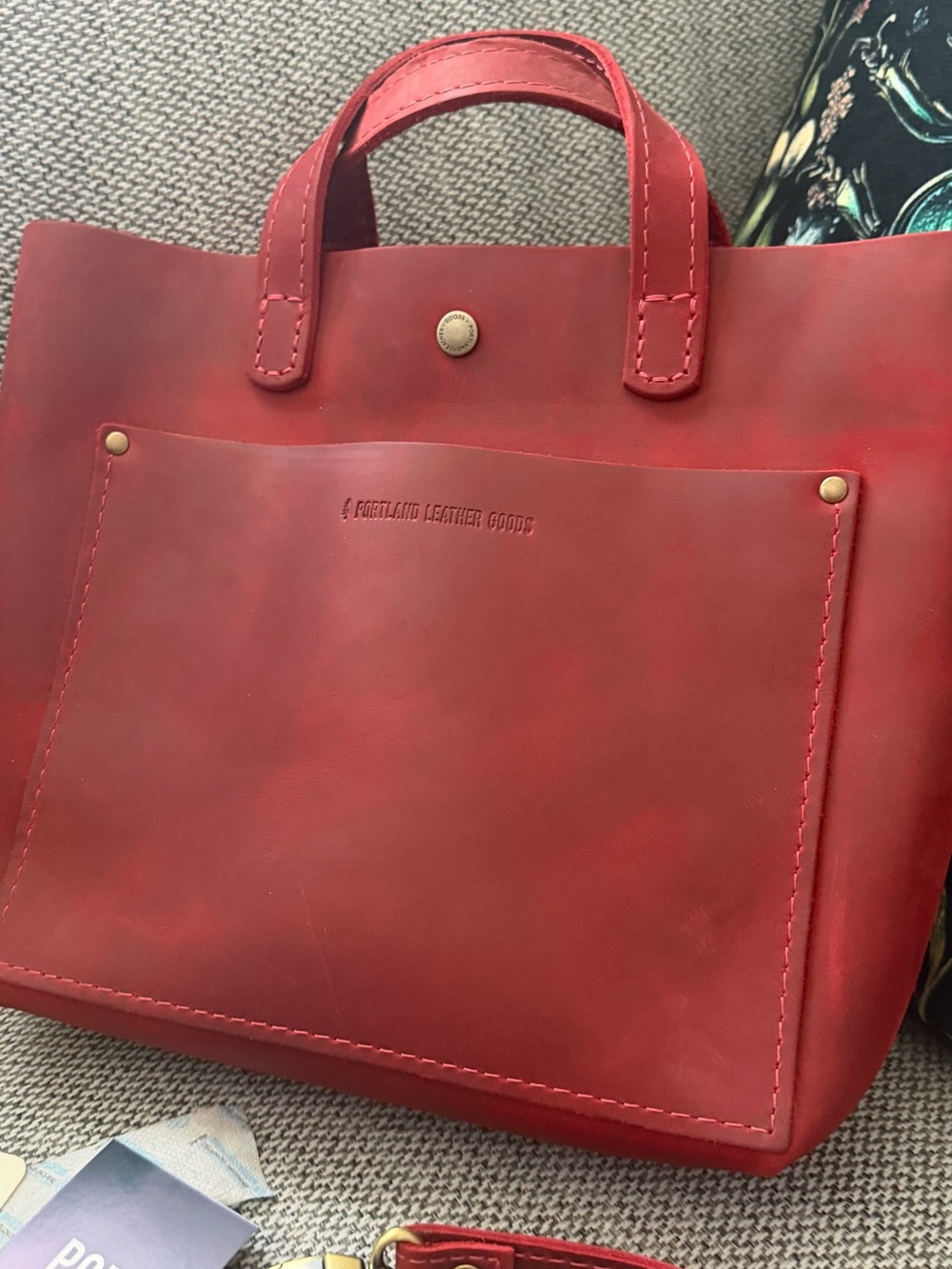 Portland Leather Red Leather Mini Tote  with Removable Crossbody Strap Phoenix - Picture 8 of 11